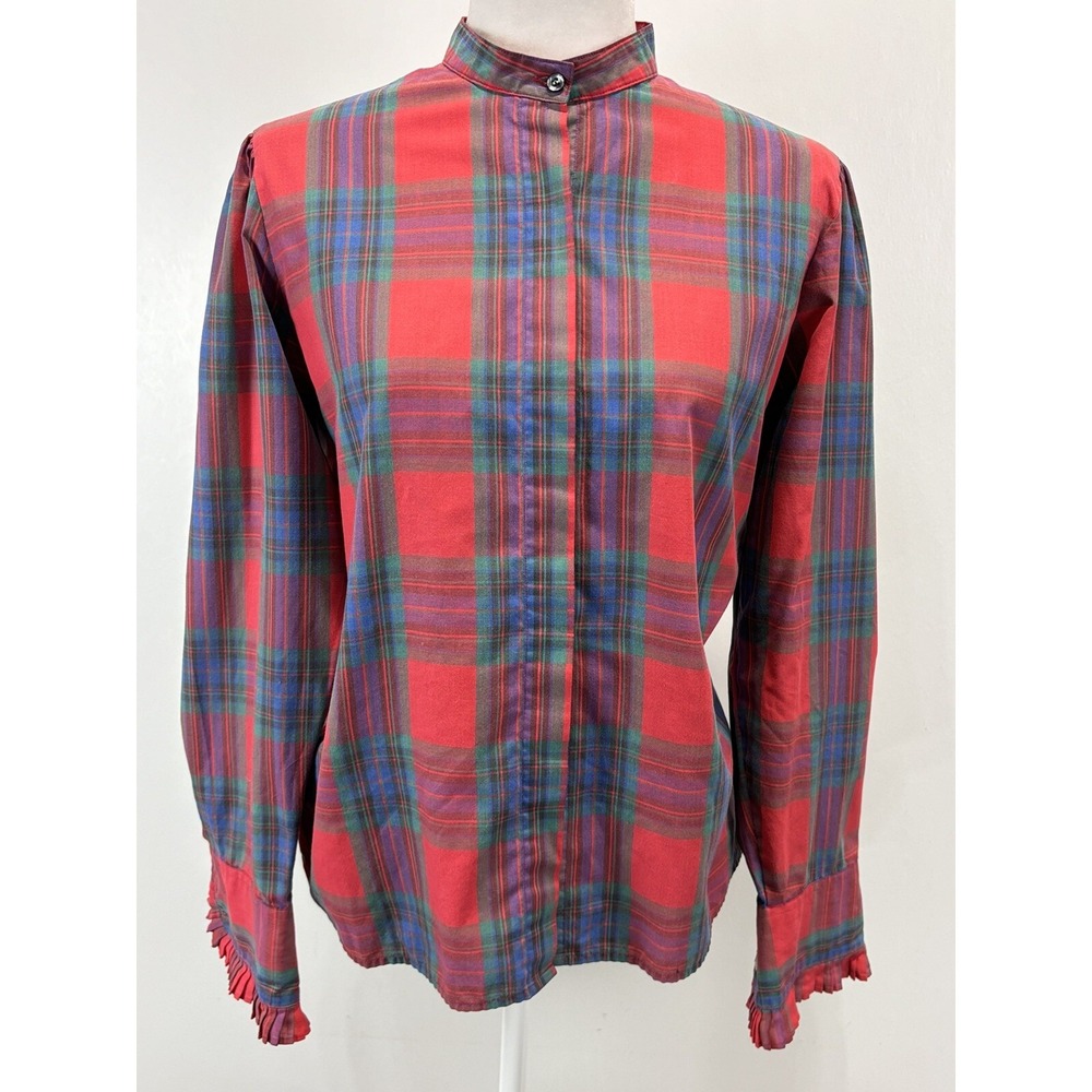Vtg Levi Strauss & Co Plaid Shirt Sz 14 Women's Button Up READ Pleated Cuff 70's